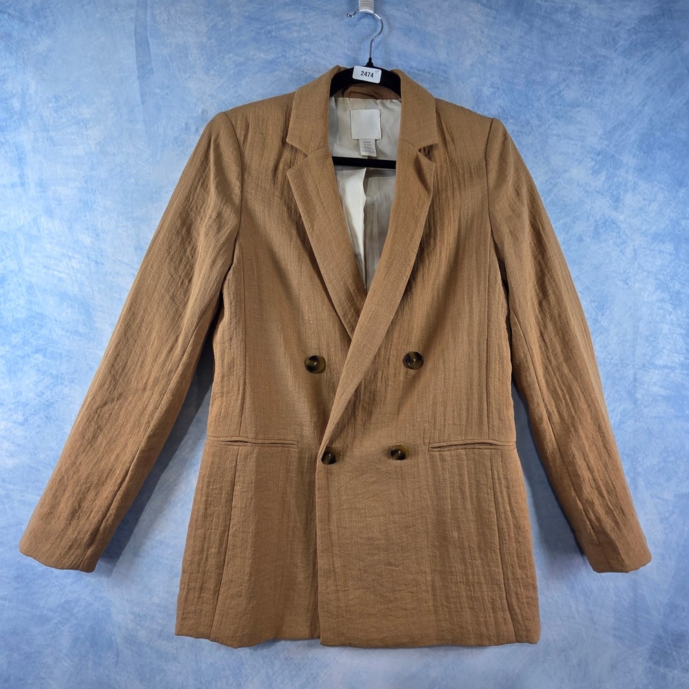 HM Womens Camel Brown Double Breasted‎ Textured Blazer Jacket XXS